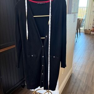 White House Black Market Black Cardigan with Red Accents